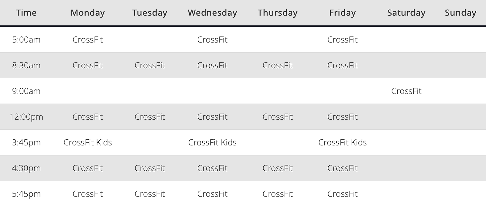 CrossFit Schedule